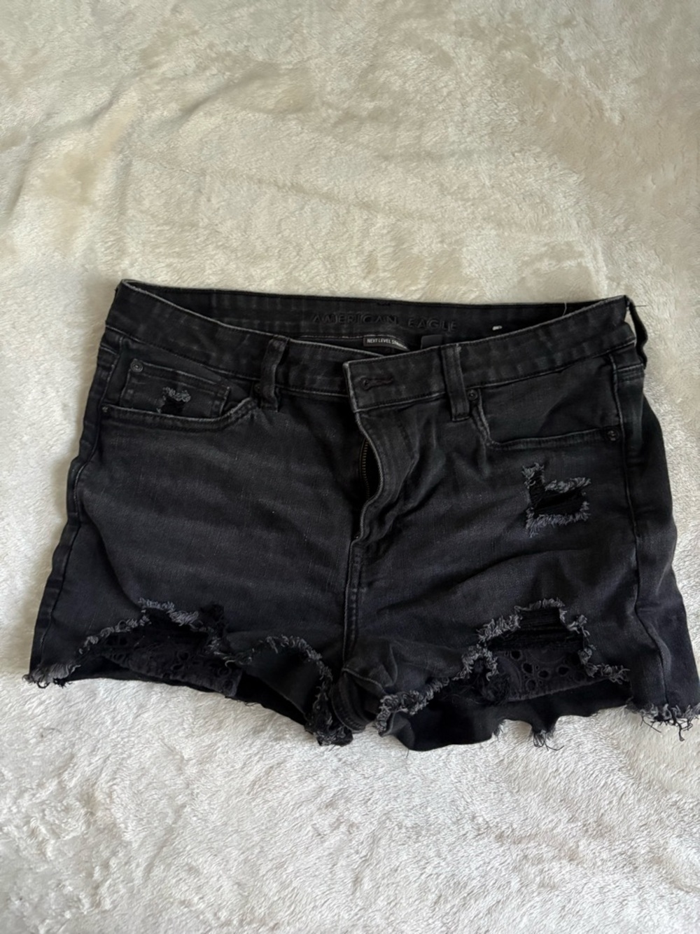 American Eagle Outfitters Black Distressed High-Rise Jean Shorts